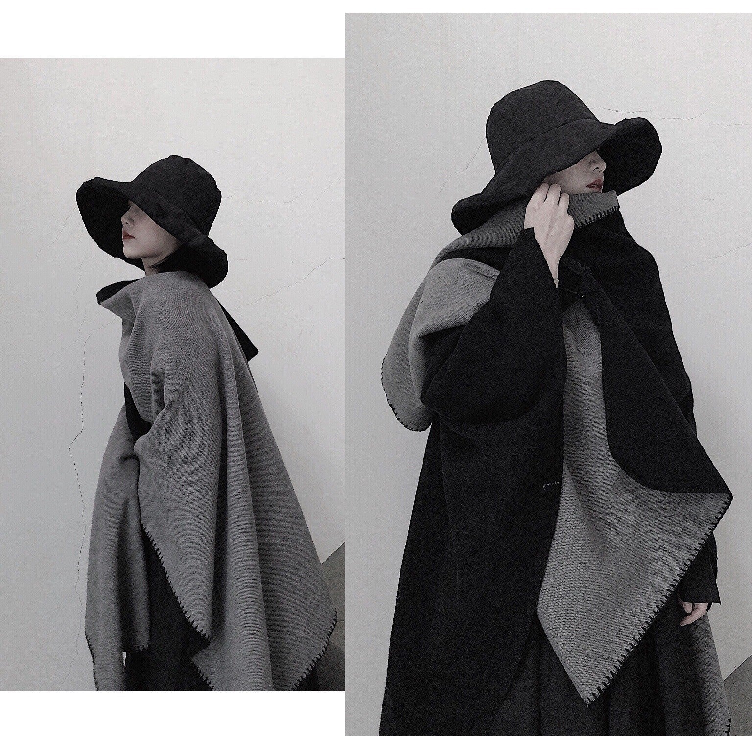 Autumn Gradient Cashmere-Feel Pullover Shawl Cloak