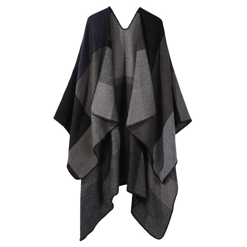 Autumn Gradient Cashmere-Feel Pullover Shawl Cloak
