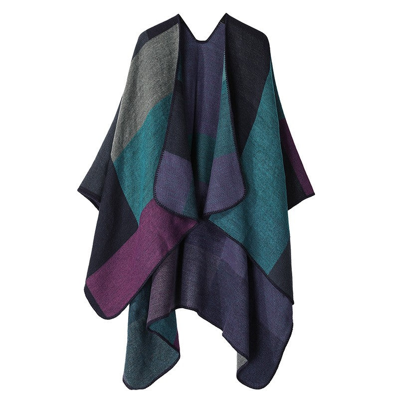Autumn Gradient Cashmere-Feel Pullover Shawl Cloak