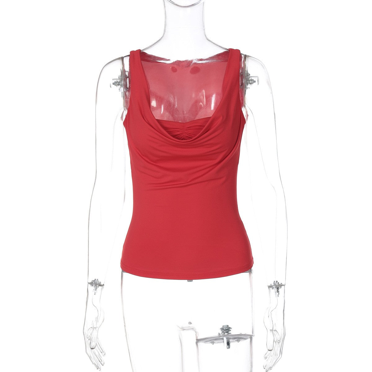 Camisole U-Collar Pleated Crop Top with Adjustable Straps - Slim Fit