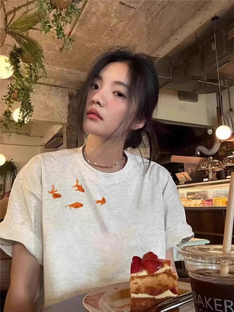 Loose Fit Half Sleeve Graphic Cotton Tee – Summer Cartoon Print