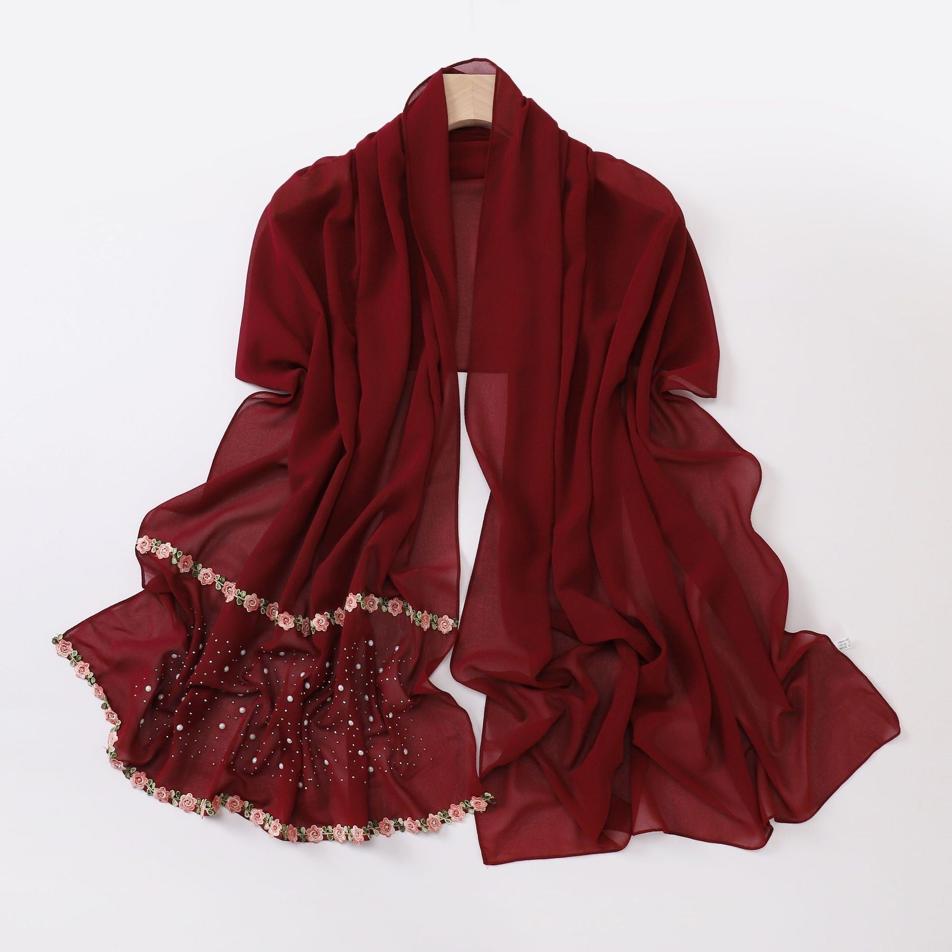 Pearl-Embellished Chiffon Headscarf Wrap