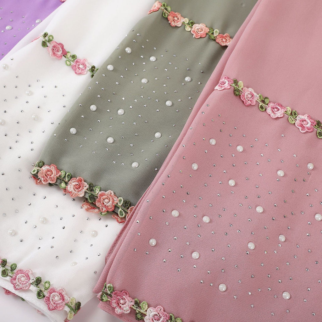 Pearl-Embellished Chiffon Headscarf Wrap
