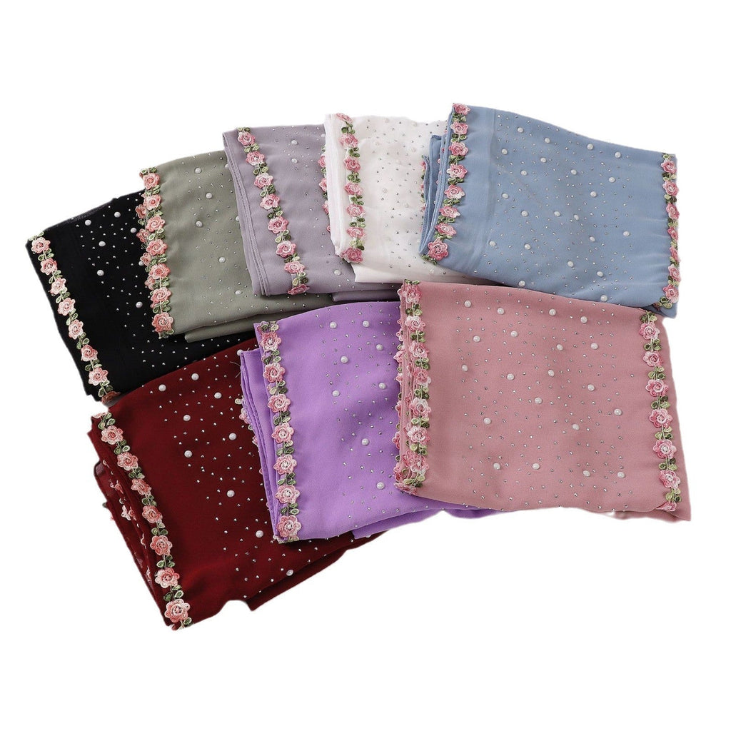 Pearl-Embellished Chiffon Headscarf Wrap