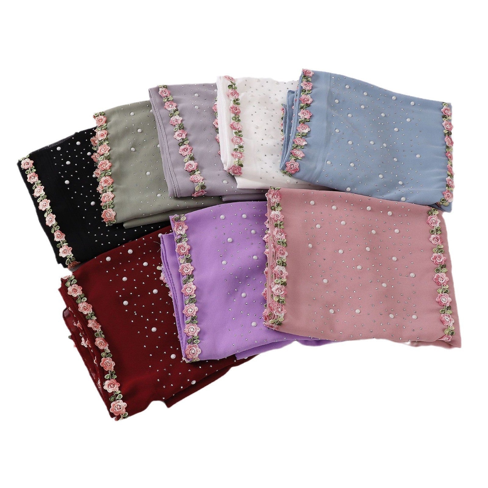 Pearl-Embellished Chiffon Headscarf Wrap