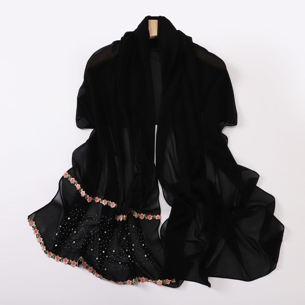 Pearl-Embellished Chiffon Headscarf Wrap