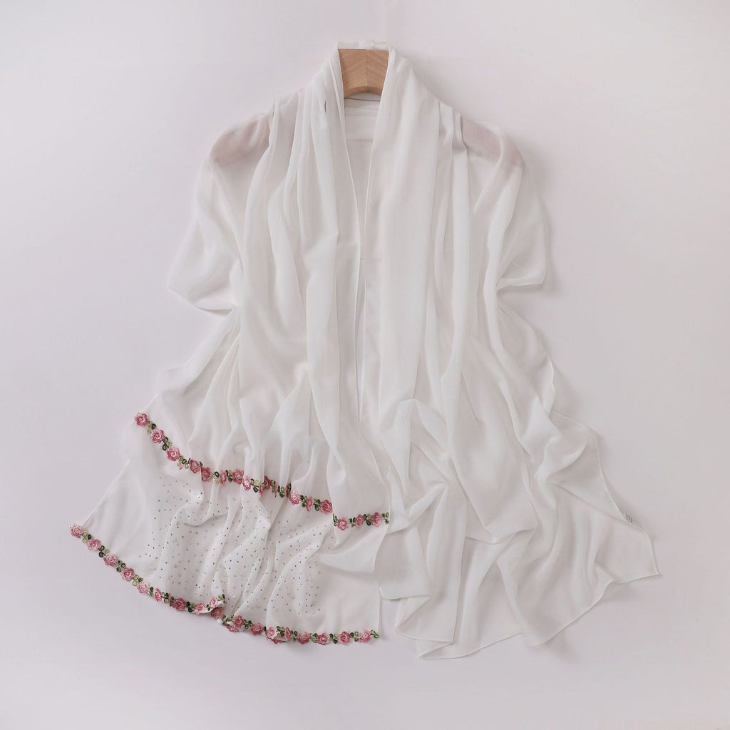 Pearl-Embellished Chiffon Headscarf Wrap