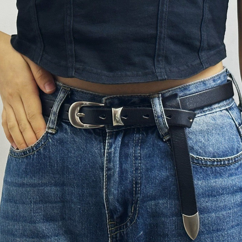 Retro Leather Belt with Vintage Pin Buckle – 18mm Wide