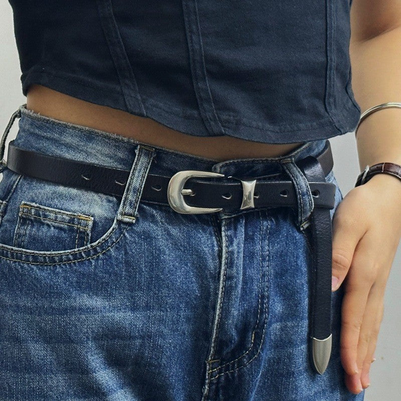 Retro Leather Belt with Vintage Pin Buckle – 18mm Wide