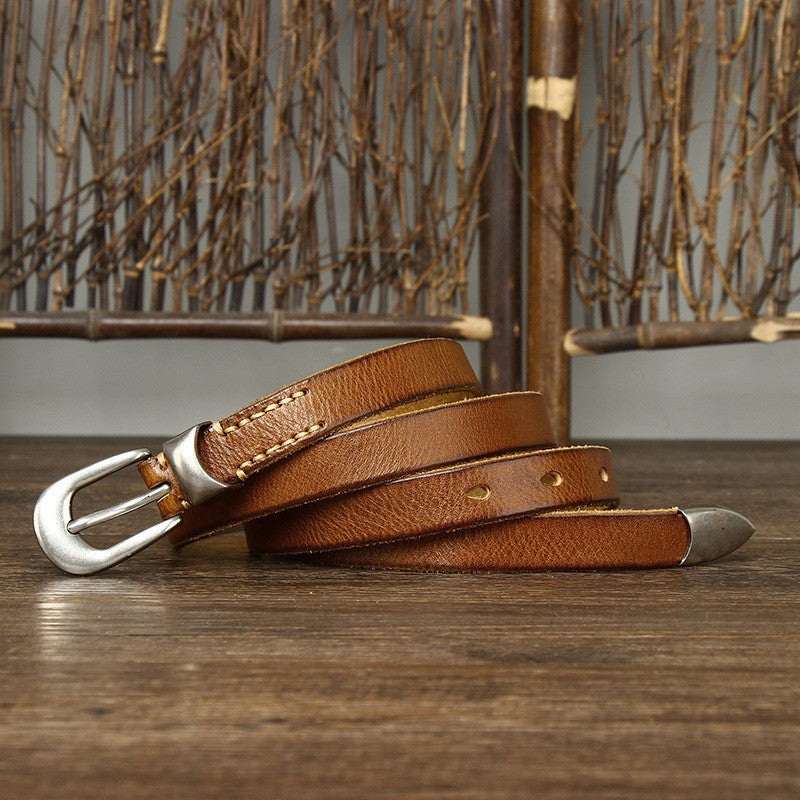 Retro Leather Belt with Vintage Pin Buckle – 18mm Wide