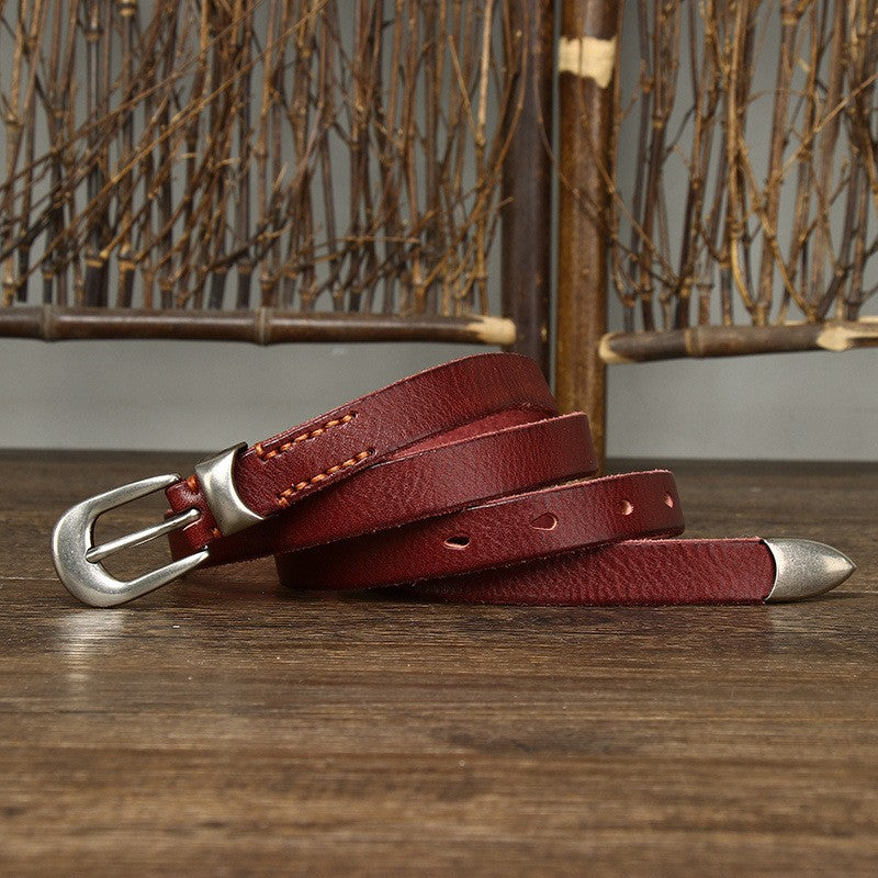Retro Leather Belt with Vintage Pin Buckle – 18mm Wide