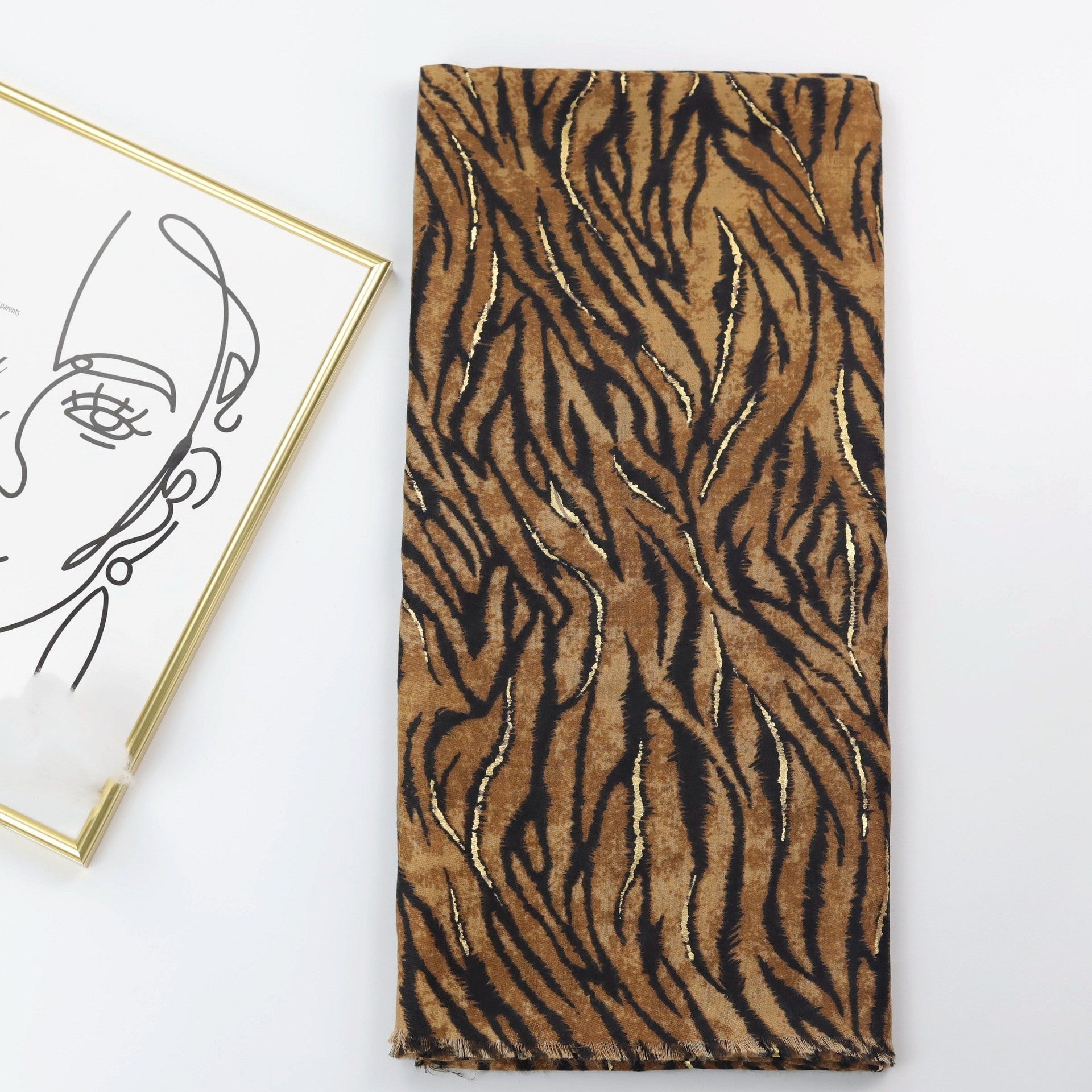 Zebra Satin Woven Shawl with Bronzing Detail