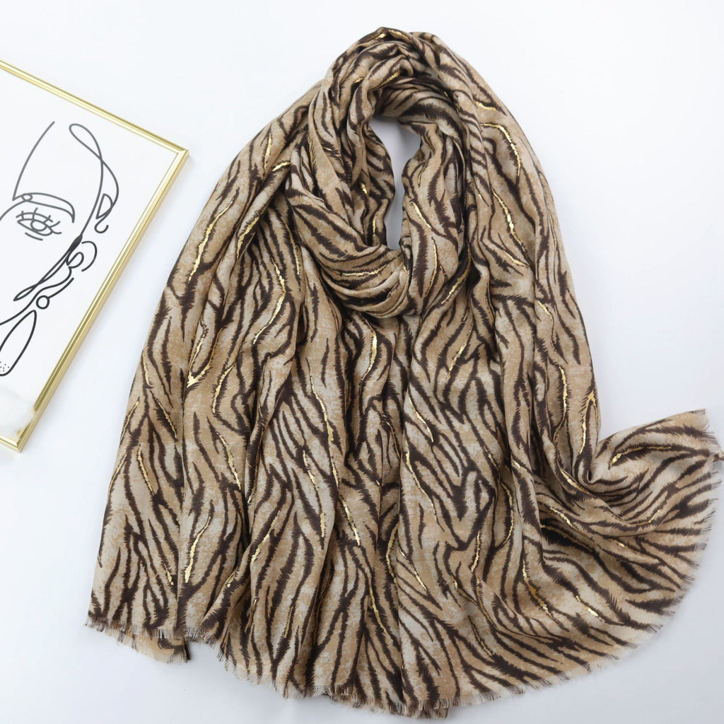 Zebra Satin Woven Shawl with Bronzing Detail